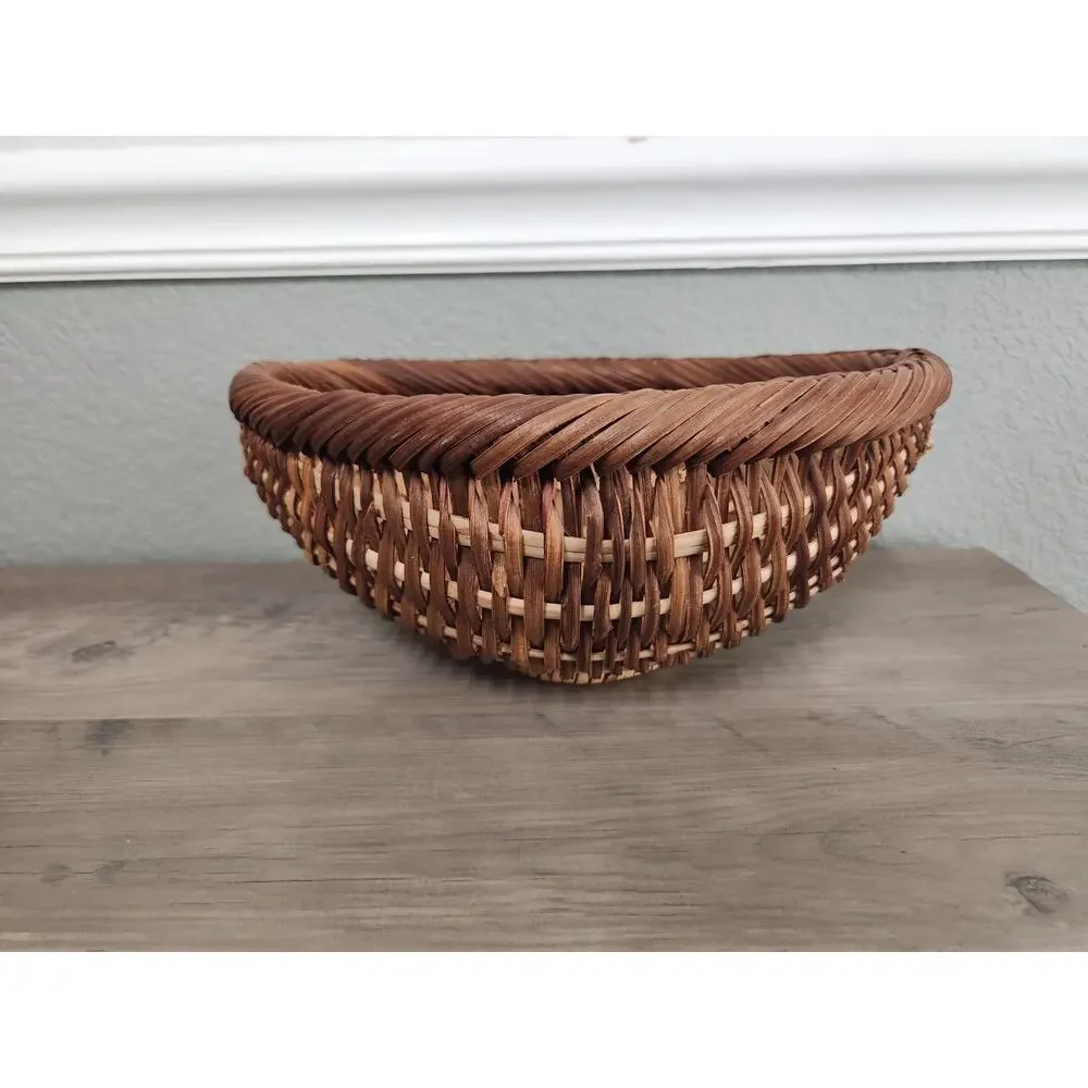 Handwoven Footed Oval Round Basket Natural Wicker Rustic Farmhouse Decor 12 Inch